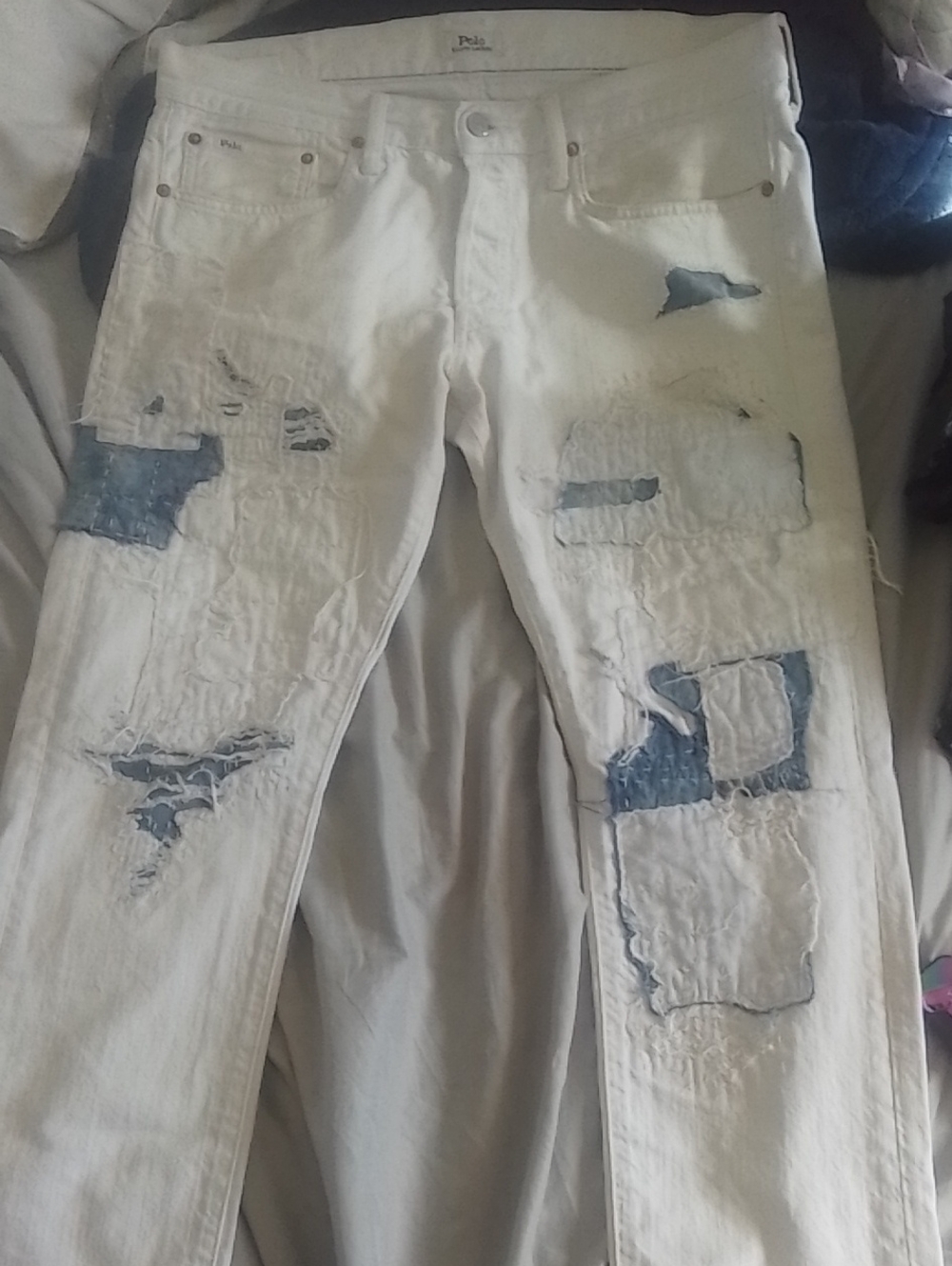 Polo by Ralph Lauren White Skinny Jeans with Blue Patchwork